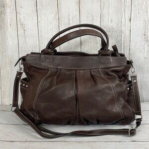 Fenn Wright Manson Brown Pebbled Leather Studded Shoulder Crossbody Hobo Bag